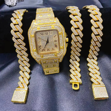 Luxury Gold Watch Necklace And Bracelet Set