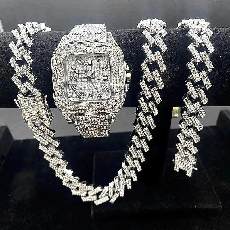 Luxury Gold Watch Necklace And Bracelet Set